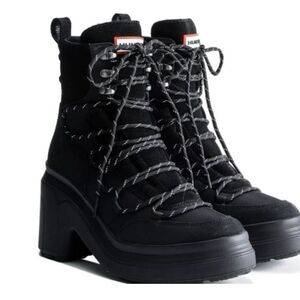 NEW Hunter Discoverer Mid Lace-up Leather Heel Boots Waterproof Black Size 9